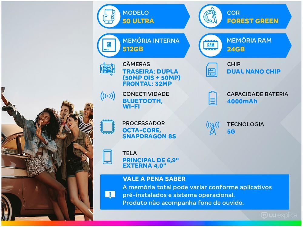Smartphone Motorola Razr 50 Ultra 512GB Forest Green 5G 12GB RAM 6,9" Câm. Dupla + Selfie 32MP Dual Chip - 12