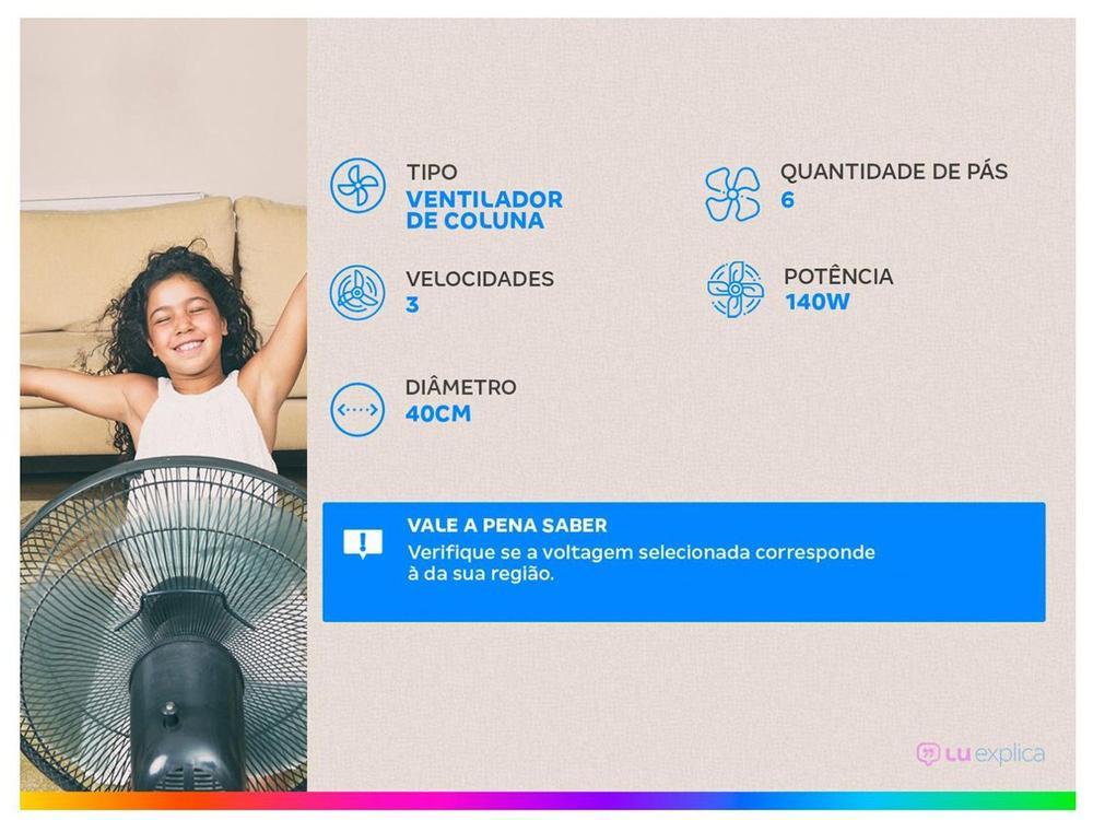 Ventilador de Coluna Mondial Super Power VSP-40C-NB 40cm 6 Pás 3 Velocidades Preto - 11