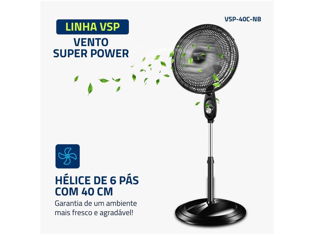 Ventilador de Coluna Mondial Super Power VSP-40C-NB 40cm 6 Pás 3 Velocidades Preto - 3