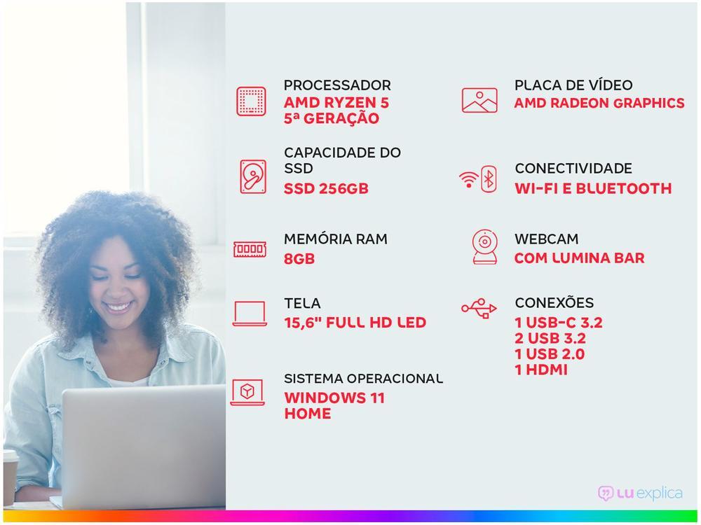 Notebook Positivo Vision R15 R58256 A-15 AMD Ryzen 5 8GB RAM SSD 256GB 15,6" Full HD Windows 11 3002880 - 2