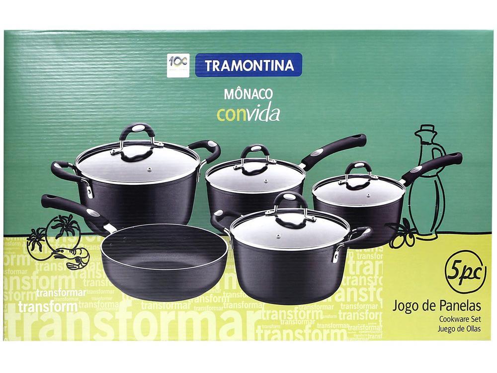 Jogo de Panelas Tramontina Antiaderente de Alumínio Preta 5 Peças Mônaco - 8