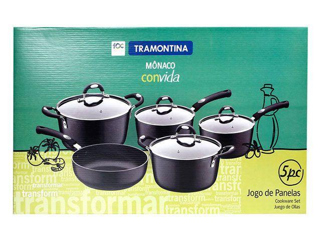 Jogo de Panelas Tramontina Antiaderente de Alumínio Preta 5 Peças Mônaco - 16