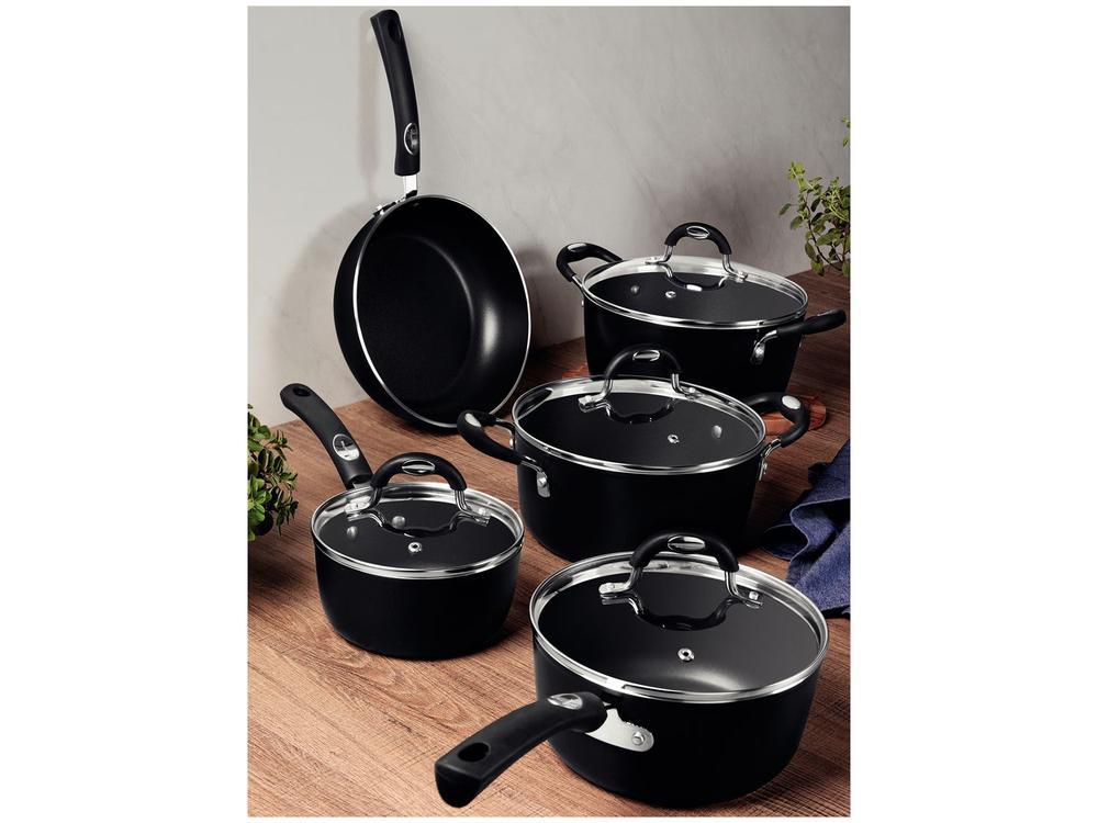 Jogo de Panelas Tramontina Antiaderente de Alumínio Preta 5 Peças Mônaco - 2