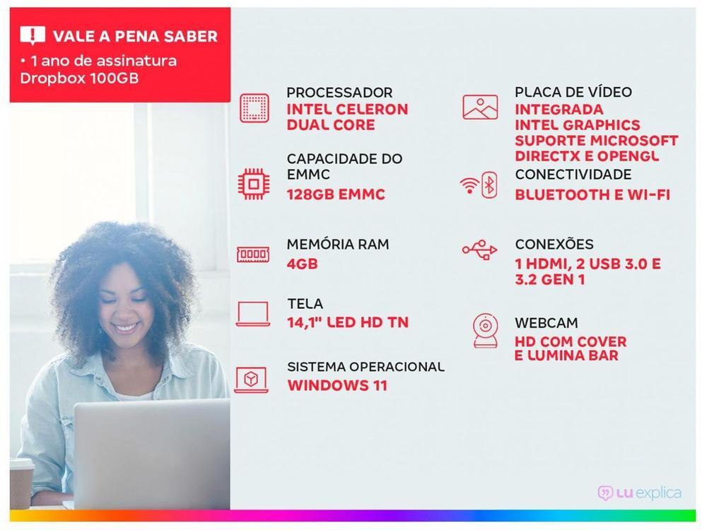 Notebook Positivo Vision C14 Lumina Bar Intel Celeron 4GB 128GB eMMC 14” HD Windows 11 Microsoft 365 - 18