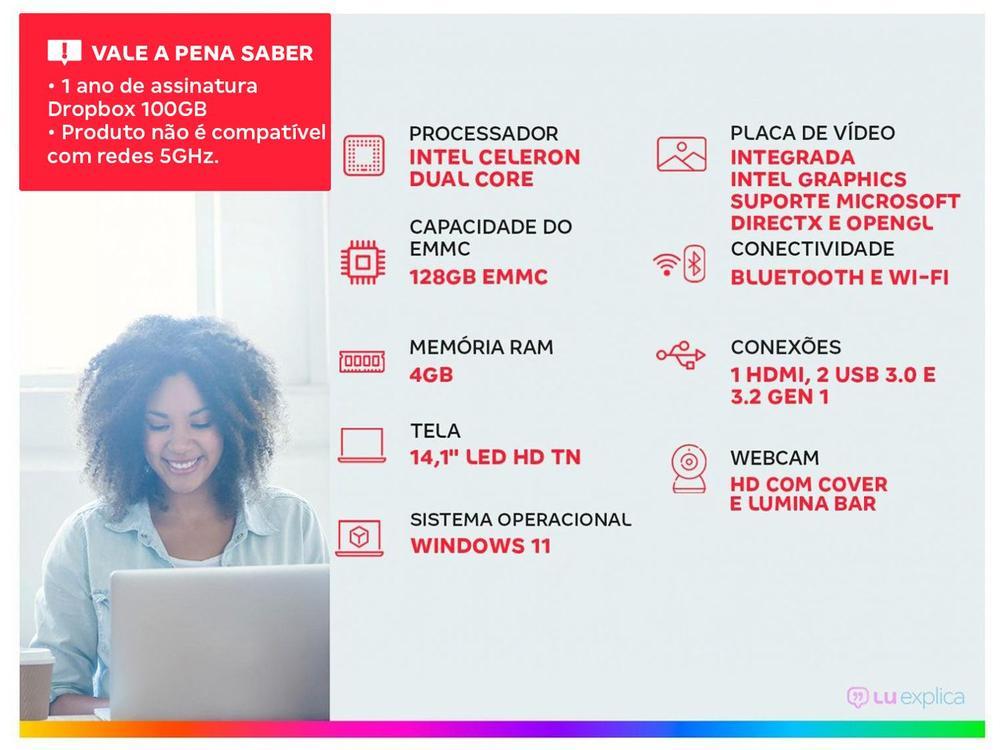 Notebook Positivo Vision C14 Lumina Bar Intel Celeron 4GB 128GB eMMC 14” HD Windows 11 Microsoft 365 - 26