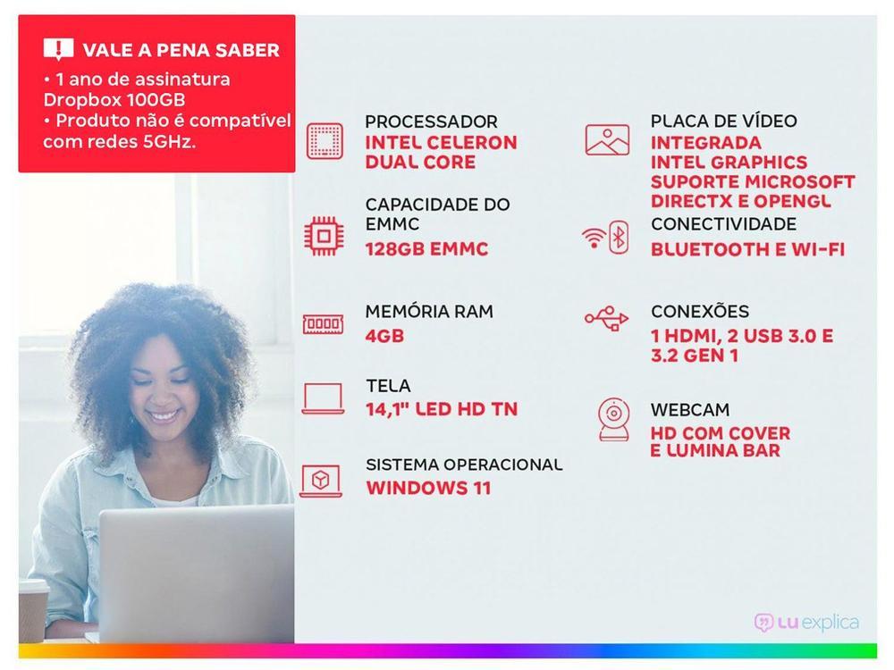 Notebook Positivo Vision C14 Lumina Bar Intel Celeron 4GB 128GB eMMC 14” HD Windows 11 Microsoft 365 - 2