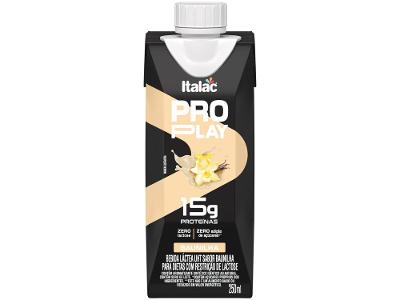 Bebida Láctea UHT Proteica com 15g de Proteínas Italac Whey Protein Pro Play Baunilha Zero Lactose 250ml