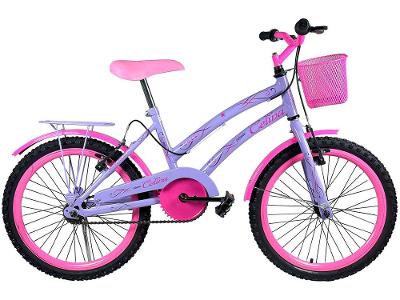 Bicicleta Aro 20 Infantil Colli Celina Lilás com Cestinha Freio V Brake