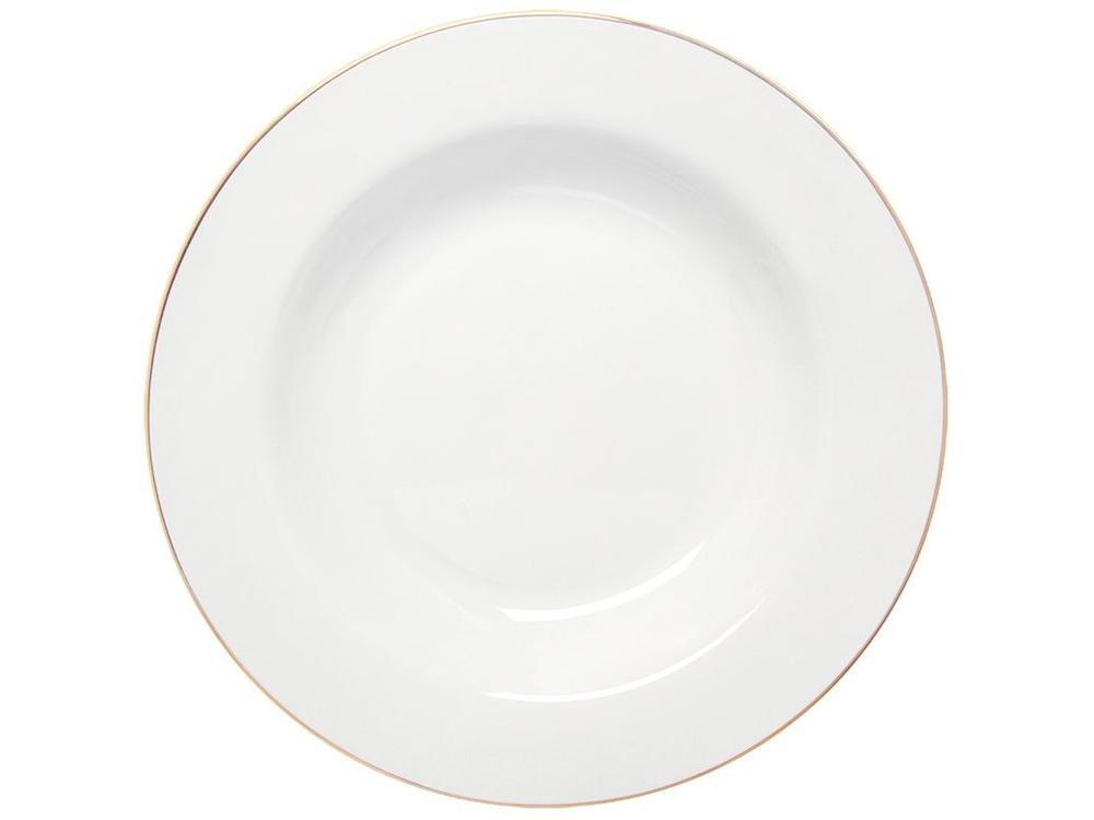 Prato Fundo de Porcelana Branco e Dourado Redondo 22cm Hauskraft Royal - 1