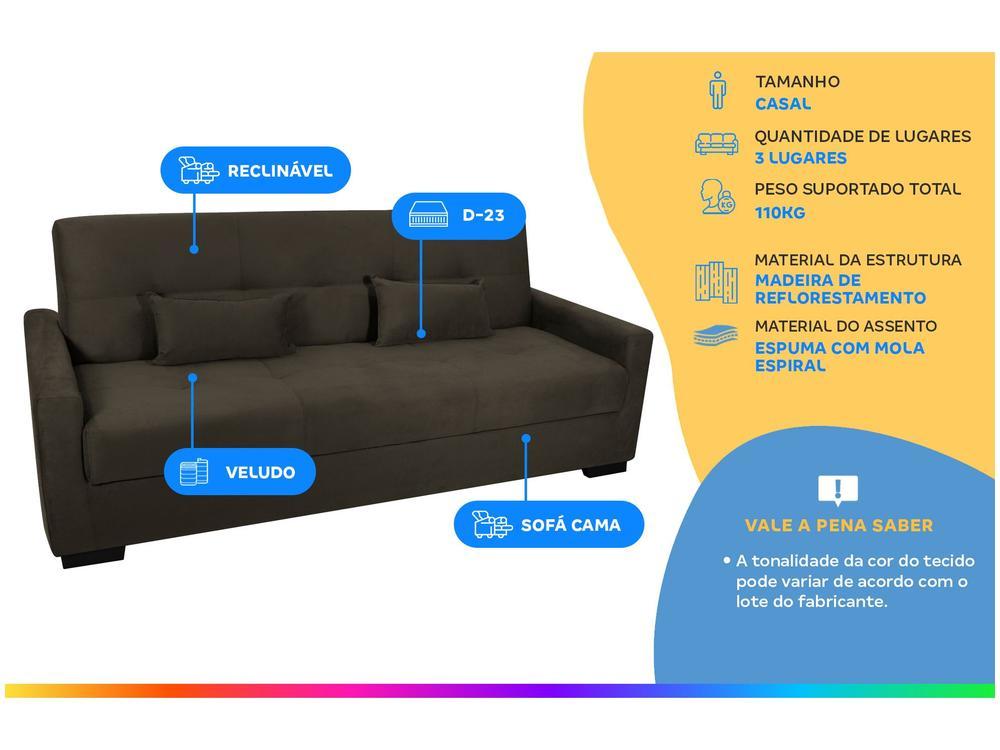 Sofá-cama 3 Lugares Casal Reclinável Veludo Matrix Lavínia - 2