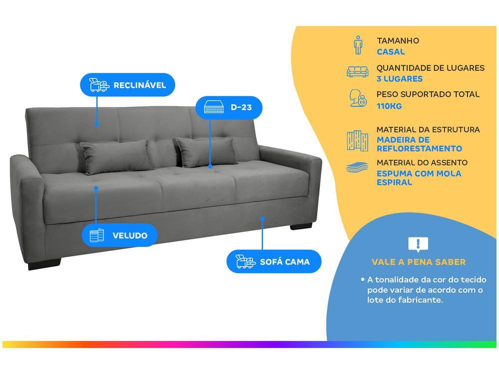 Sofá-cama 3 Lugares Casal Reclinável Veludo Matrix Lavínia - 2