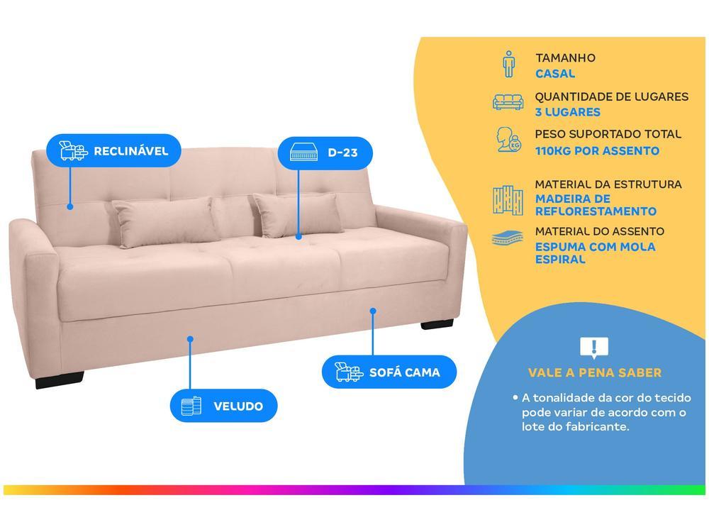 Sofá-cama 3 Lugares Casal Reclinável Veludo Matrix Lavínia - 2