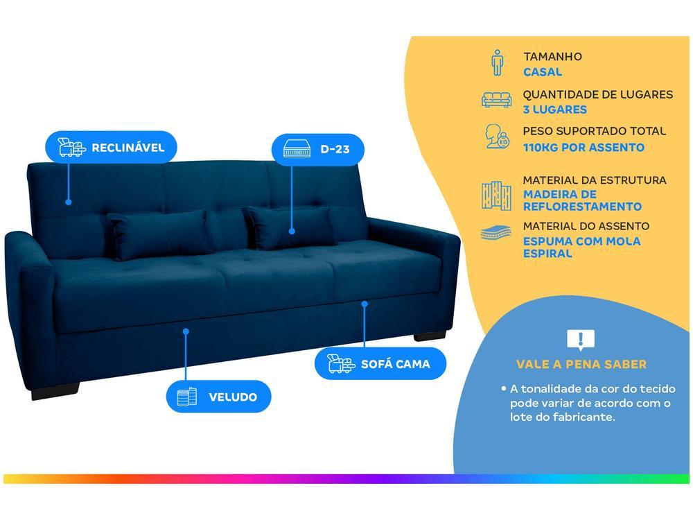 Sofá-cama 3 Lugares Casal Reclinável Veludo Matrix Lavínia - 2