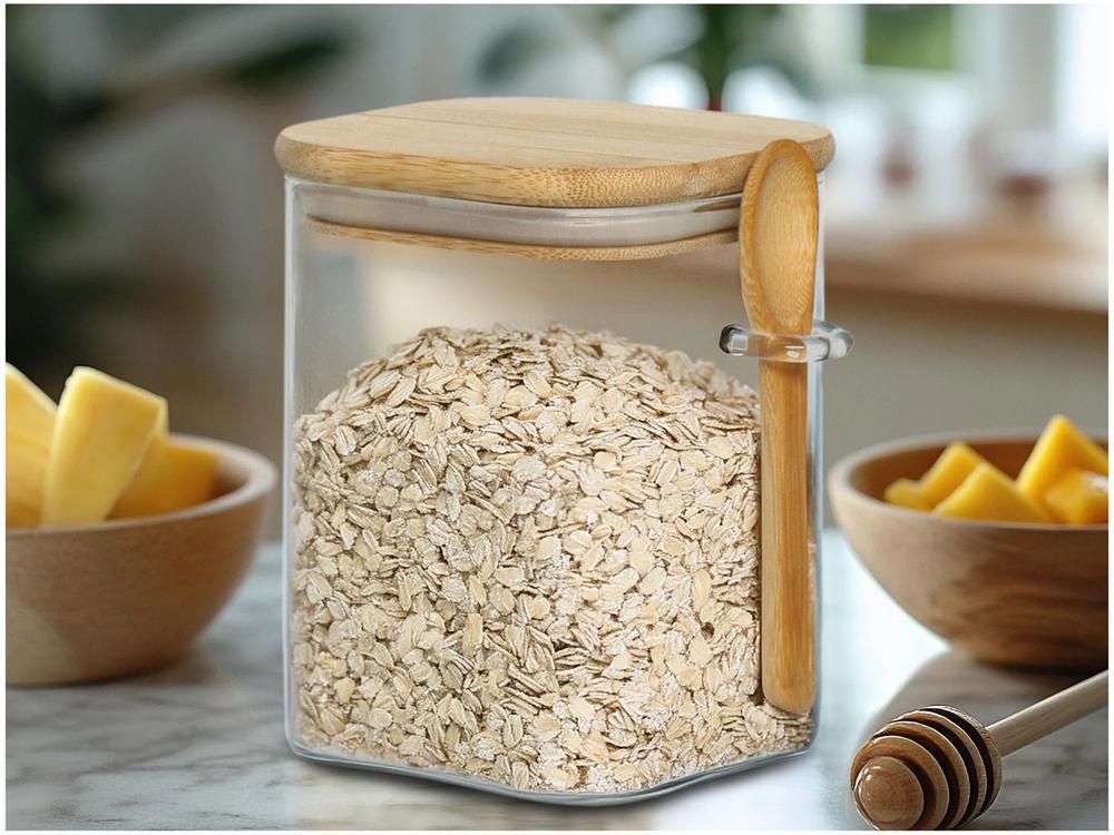 Pote de Vidro Hermético Hauskraft com Tampa Quadrado 950ml Liege com Colher - 2