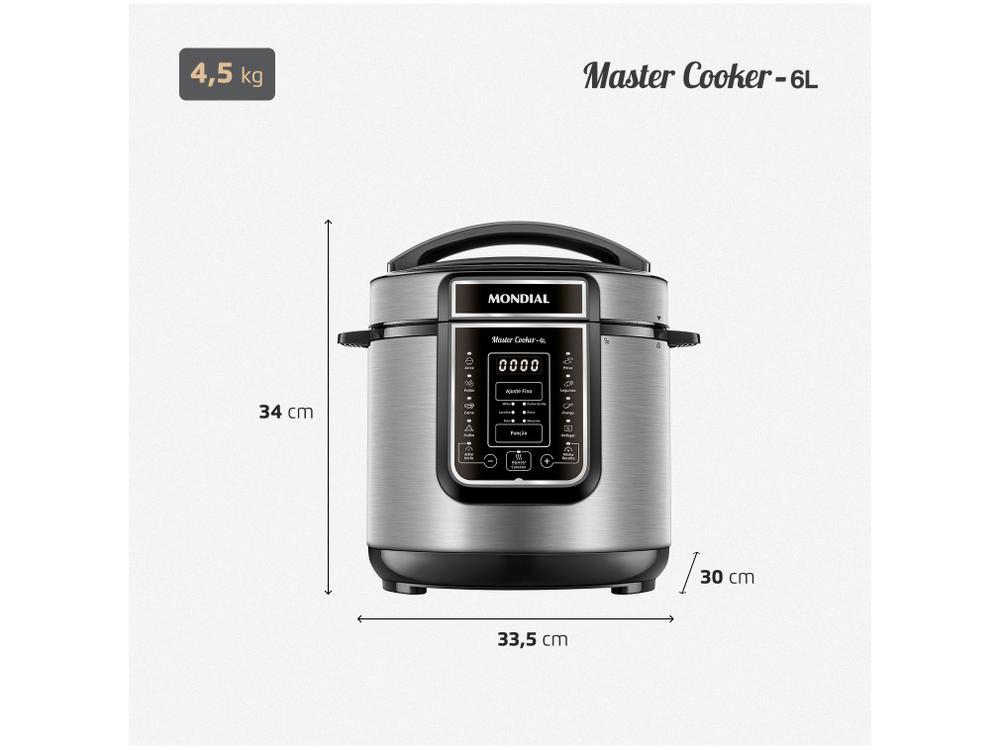 Panela de Pressão Elétrica 6L Mondial Digital Master Cooker PE-60-6L-I - 9