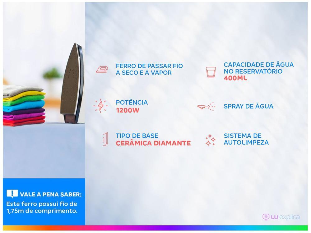 Ferro de Passar Roupa a Vapor Mondial F-53 Preto e Azul - 2