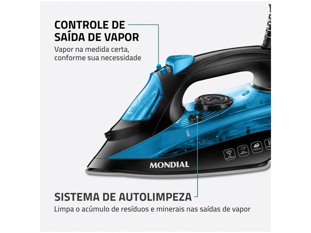 Ferro de Passar Roupa a Vapor Mondial F-53 Preto e Azul - 9