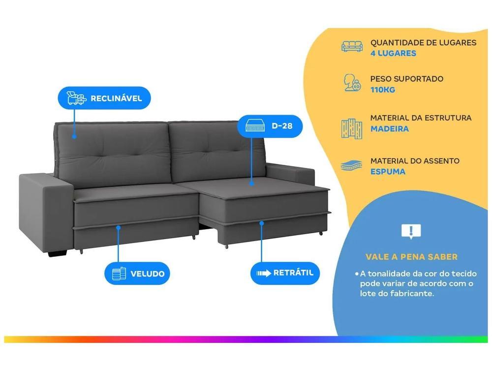 Sofá 4 Lugares Retrátil Reclinável Veludo Texas Besthouse - 2
