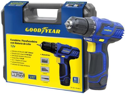 Parafusadeira Elétrica Goodyear GYDC191003 a Bateria 12V Mandril 3/8” com Maleta