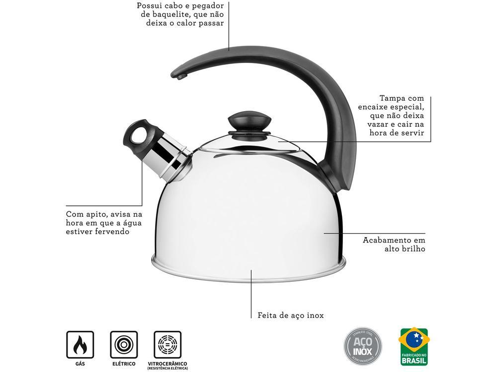 Chaleira Tramontina Inox com Apito Prata 3L - 4