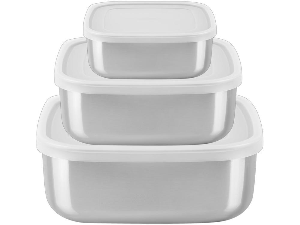 Jogo de Potes de Inox Tramontina com Tampa Quadrado Freezinox 3 Peças - 1
