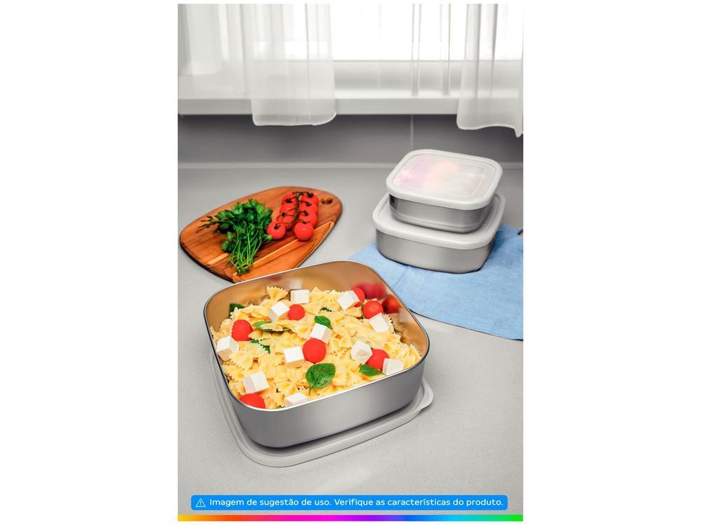 Jogo de Potes de Inox Tramontina com Tampa Quadrado Freezinox 3 Peças - 2