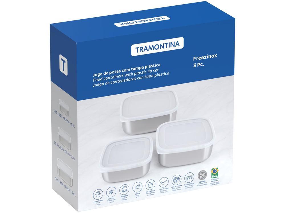 Jogo de Potes de Inox Tramontina com Tampa Quadrado Freezinox 3 Peças - 5