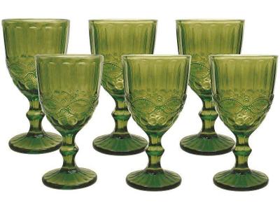 Jogo de Copos de Vidro Verde 330ml 6 Peças Haus Empire Lace