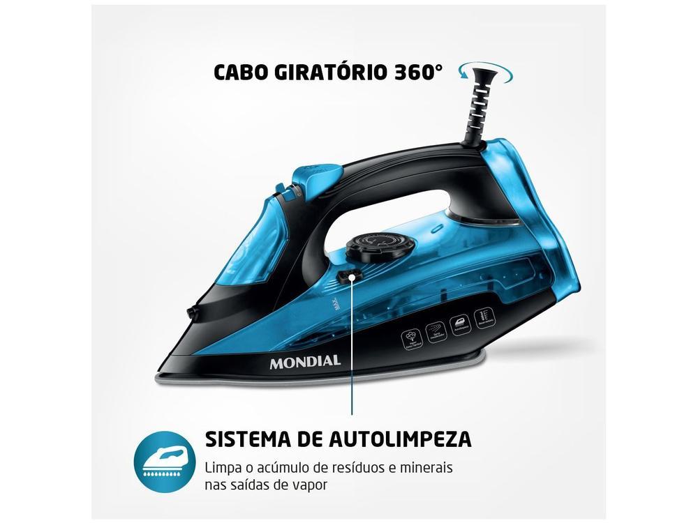 Ferro de Passar Roupa a Vapor Mondial F-53 Preto e Azul - 14