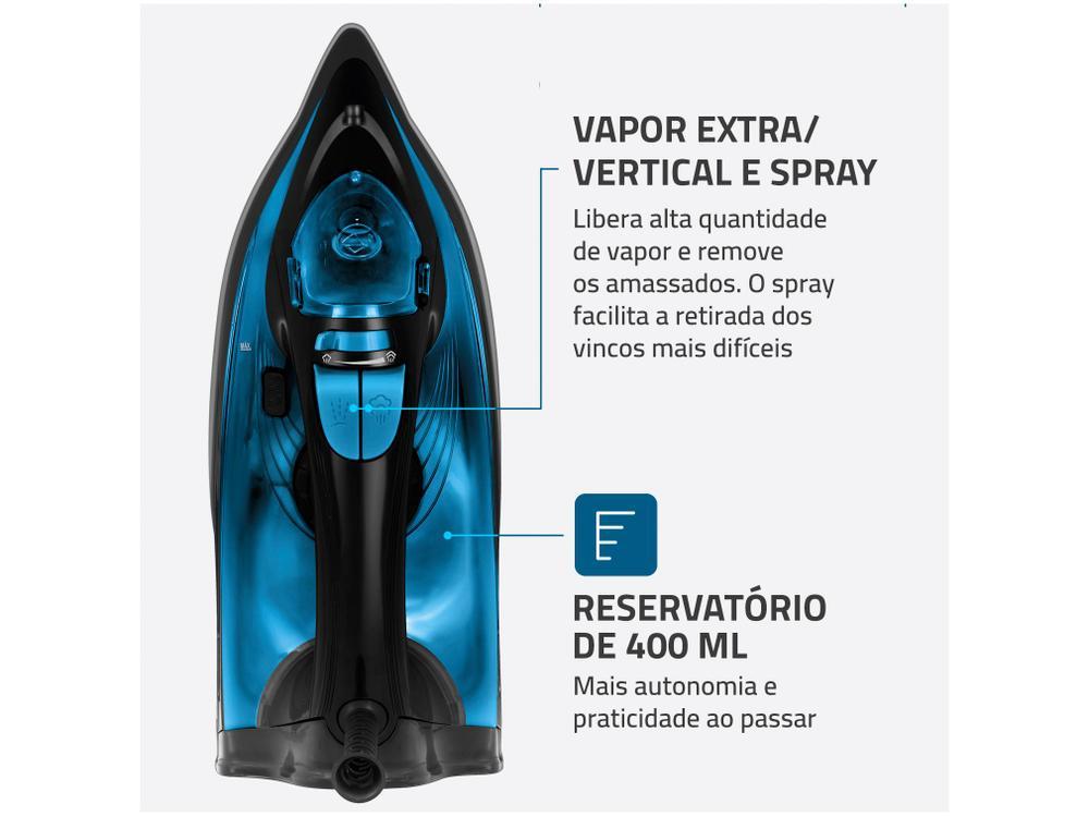 Ferro de Passar Roupa a Vapor Mondial F-53 Preto e Azul - 6