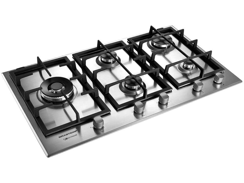Cooktop 5 Bocas a Gás Natural GLP Brastemp Inox Dupla Chama Acendimento Automático com Trempes de Ferro Fundido Gourmand BDK90 - 3
