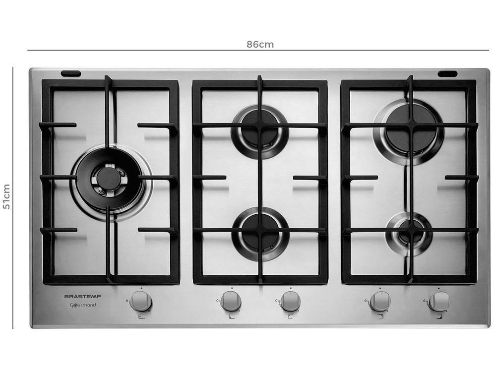 Cooktop 5 Bocas a Gás Natural GLP Brastemp Inox Dupla Chama Acendimento Automático com Trempes de Ferro Fundido Gourmand BDK90 - 5
