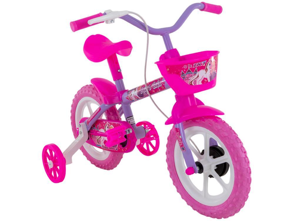 Bicicleta Infantil Aro 12 TK3 Track Arco Íris Lilás e Rosa com Rodinhas - 2