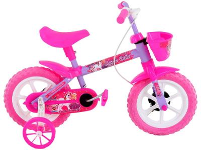 Bicicleta Infantil Aro 12 TK3 Track Arco Íris Lilás e Rosa com Rodinhas