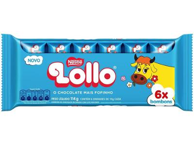 Barra de Chocolate Lollo Flowpack Chocolate Recheado com Leite Maltado 114g com 6 Unidades Nestle