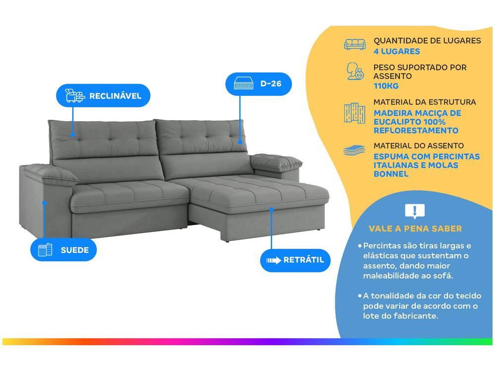 Sofá 4 Lugares Reclinável Suede Veludo Everest Flexforma Estofados - 2