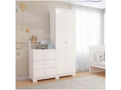 Guarda-roupa Infantil 2 Portas 3 Gavetas com Cômoda Móveis Estrela Vicky