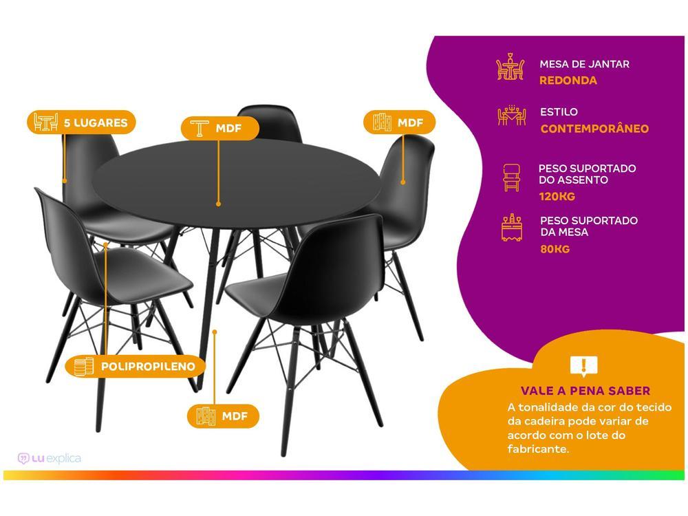 Mesa de Jantar 5 Cadeiras Redonda Preta  - 2