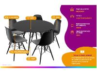 Mesa de Jantar 5 Cadeiras Redonda Preta  - 2