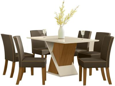 Mesa de Jantar 6 Lugares Retangular Tampo de Vidro