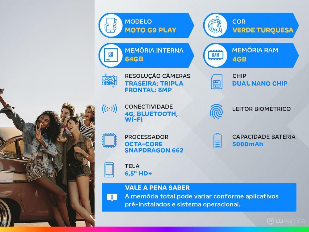 Smartphone Motorola Moto G9 Play 64GB Verde Turquesa 4GB RAM 6,5” Câm. Tripla + Selfie 8MP - 2