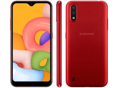 Smartphone Samsung Galaxy A01 32GB Vermelho 2GB RAM Tela 5,7” Câm. Dupla + Câm. Selfie 5M