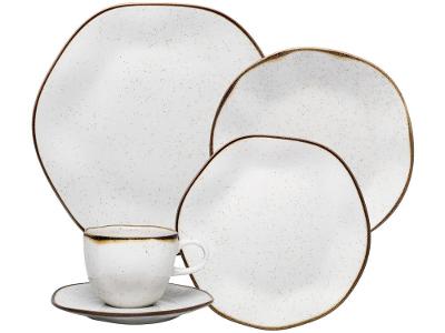 Aparelho de Jantar Chá 20 Peças Oxford Redondo Porcelana Branco e Marrom Maresia