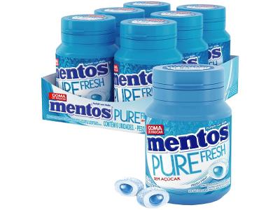 Gomas de Mascar Mentos Pure Fresh Mint Sem Açúcar Sabor de Menta Display 6 Unidades
