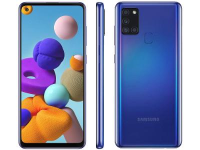 Smartphone Samsung Galaxy A21s 64GB Azul 4G - 4GB RAM 6,5” Câm. Quádrupla + Selfie 13MP