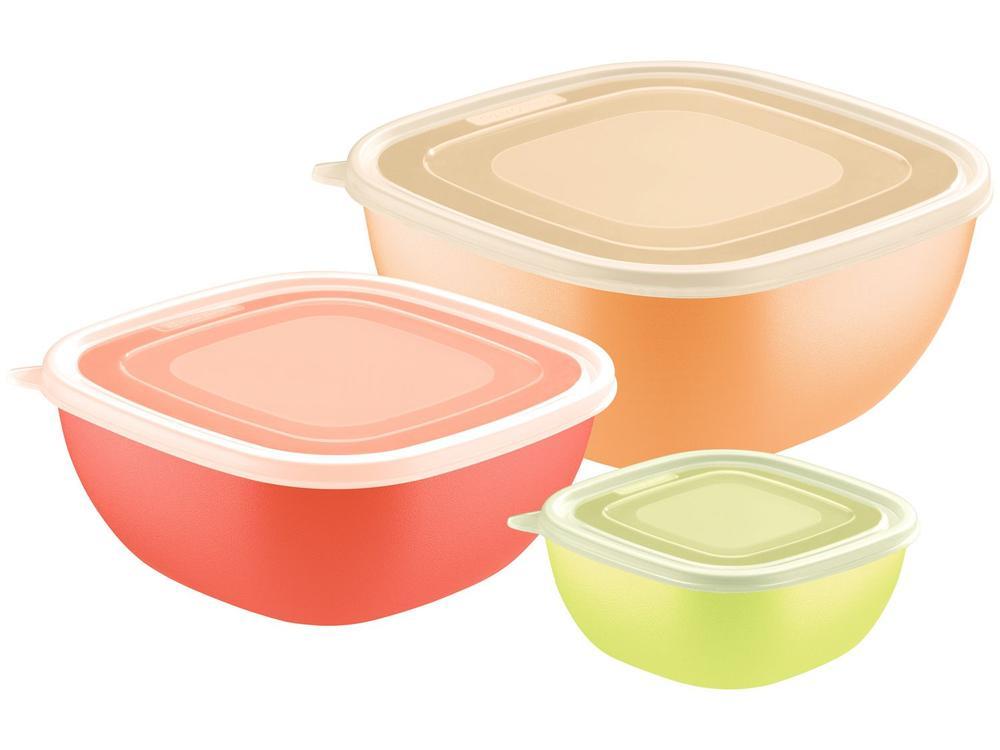 Jogo de Potes Hermético Tramontina com Tampa Quadrado MixColor 3 Peças - 1