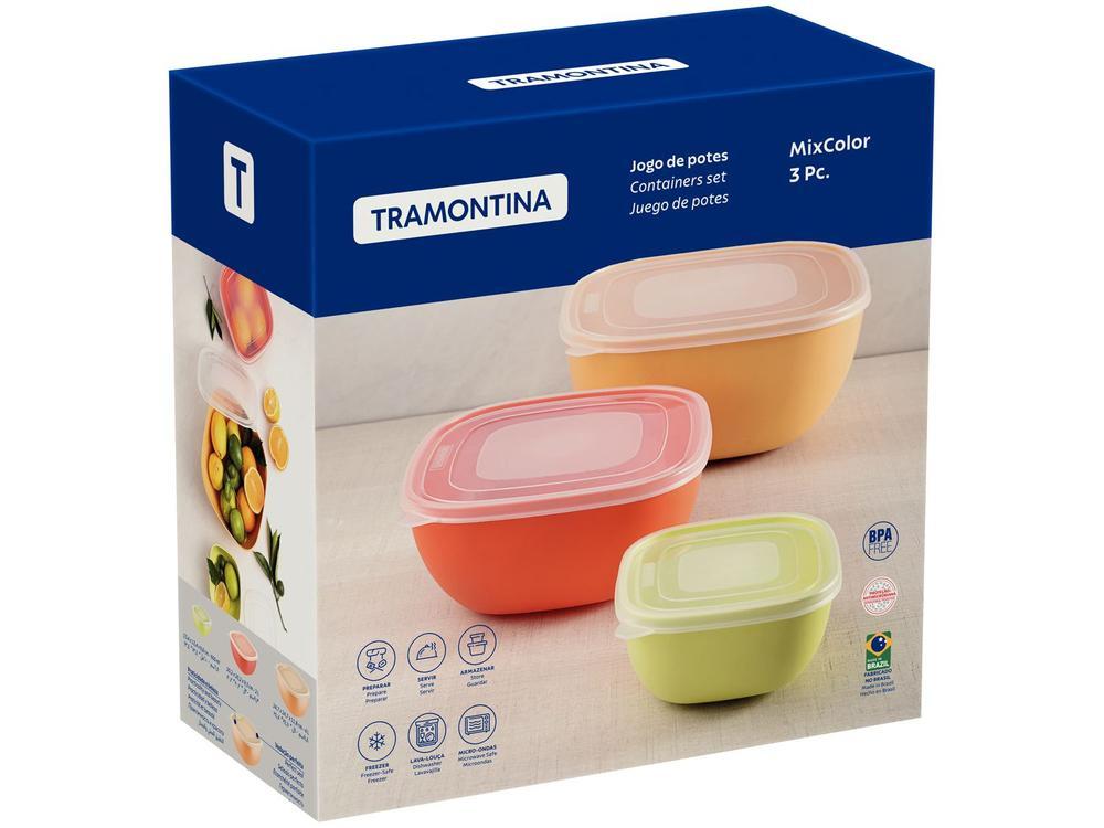 Jogo de Potes Hermético Tramontina com Tampa Quadrado MixColor 3 Peças - 3