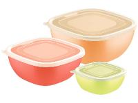 Jogo de Potes Hermético Tramontina com Tampa Quadrado MixColor 3 Peças - 1