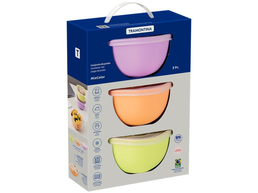 Jogo de Potes Hermético Tramontina com Tampa Quadrado 600ml MixColor 3 Peças - 3