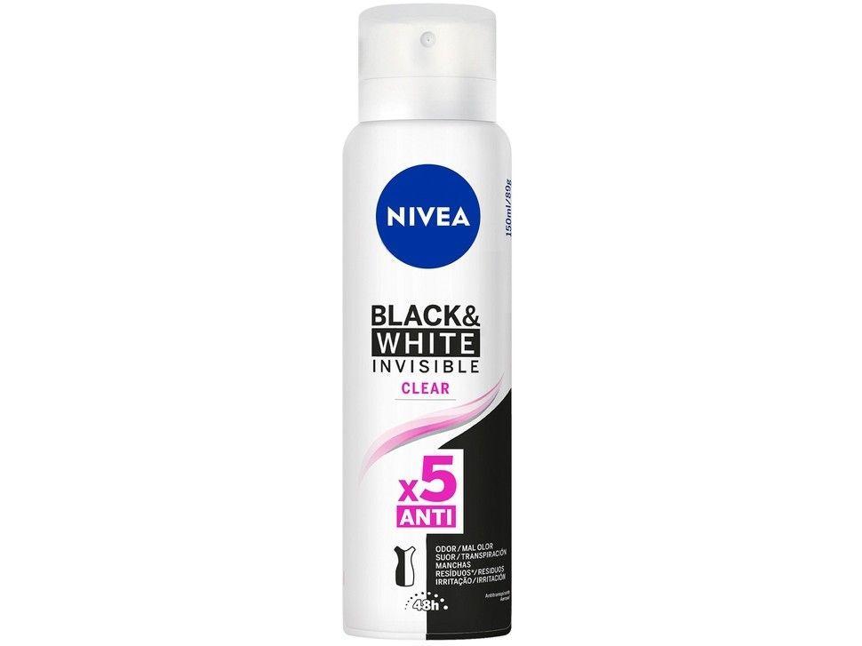 Desodorante Antitranspirante Aerossol Nivea Invisible Black & White Clear Feminino 150ml - 9
